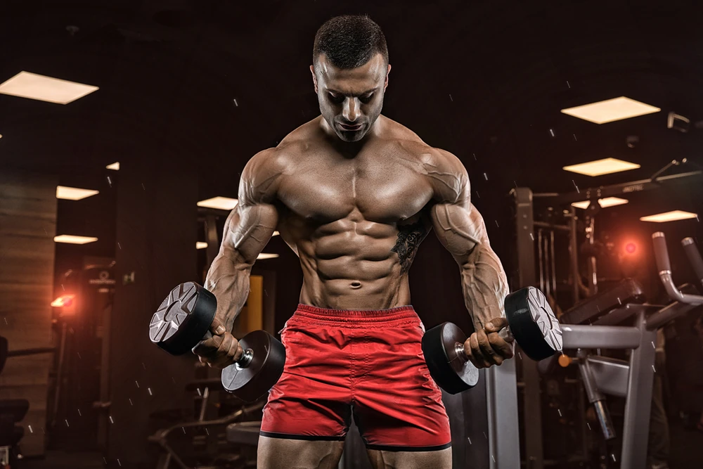 Handsome Man With Big Muscles Posing At The Camera In