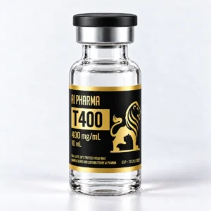 AI Pharma T400 400 mg/mL in a 10 mL vial with a black cap, chrome collar and gold lion label.